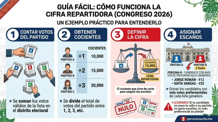 Cómo votar para el Congreso 2026: Guía Oficial de Voto Preferencial 3 La Cifra Repartidora ejemplo para entenderla