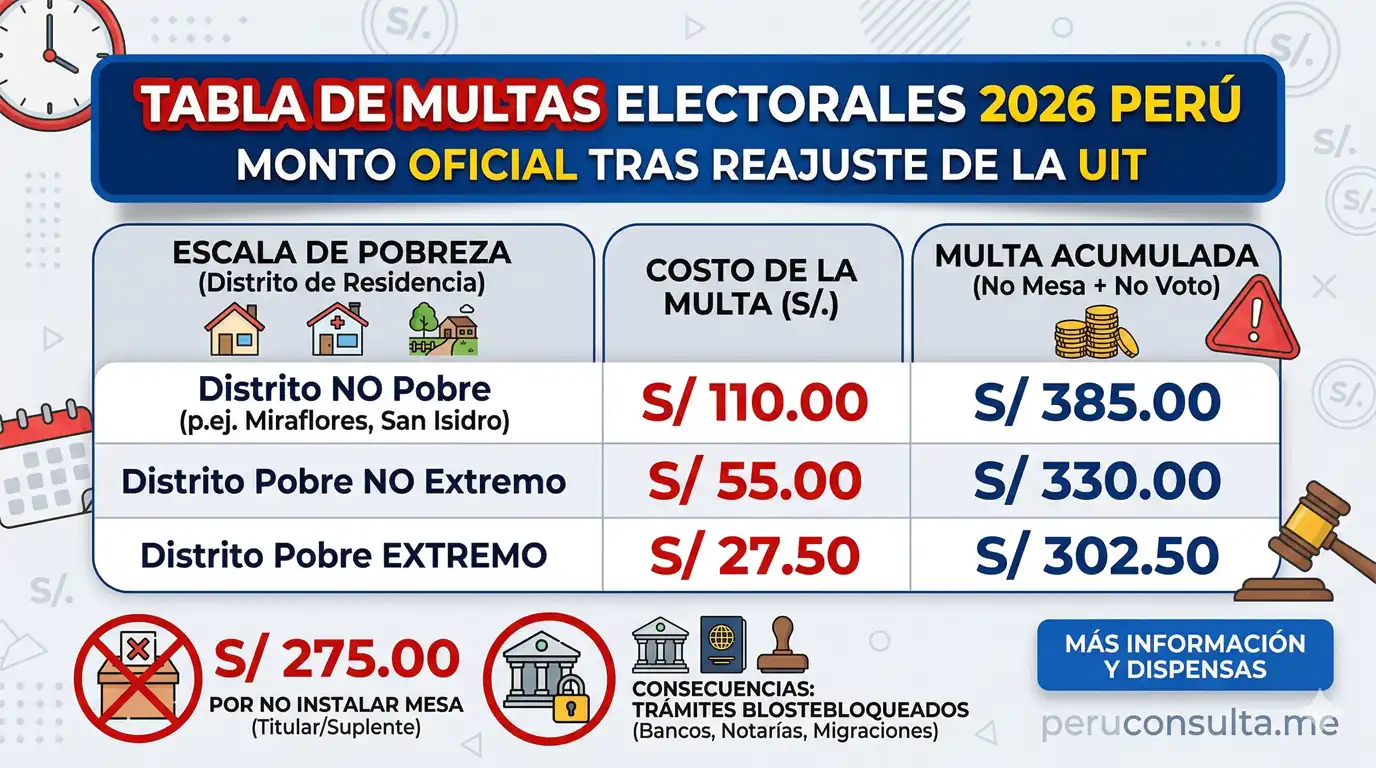 Multa por no votar 2026 Perú: Monto oficial, Tabla JNE y Trámites Prohibidos 8 multa por no votar 2026 peru monto